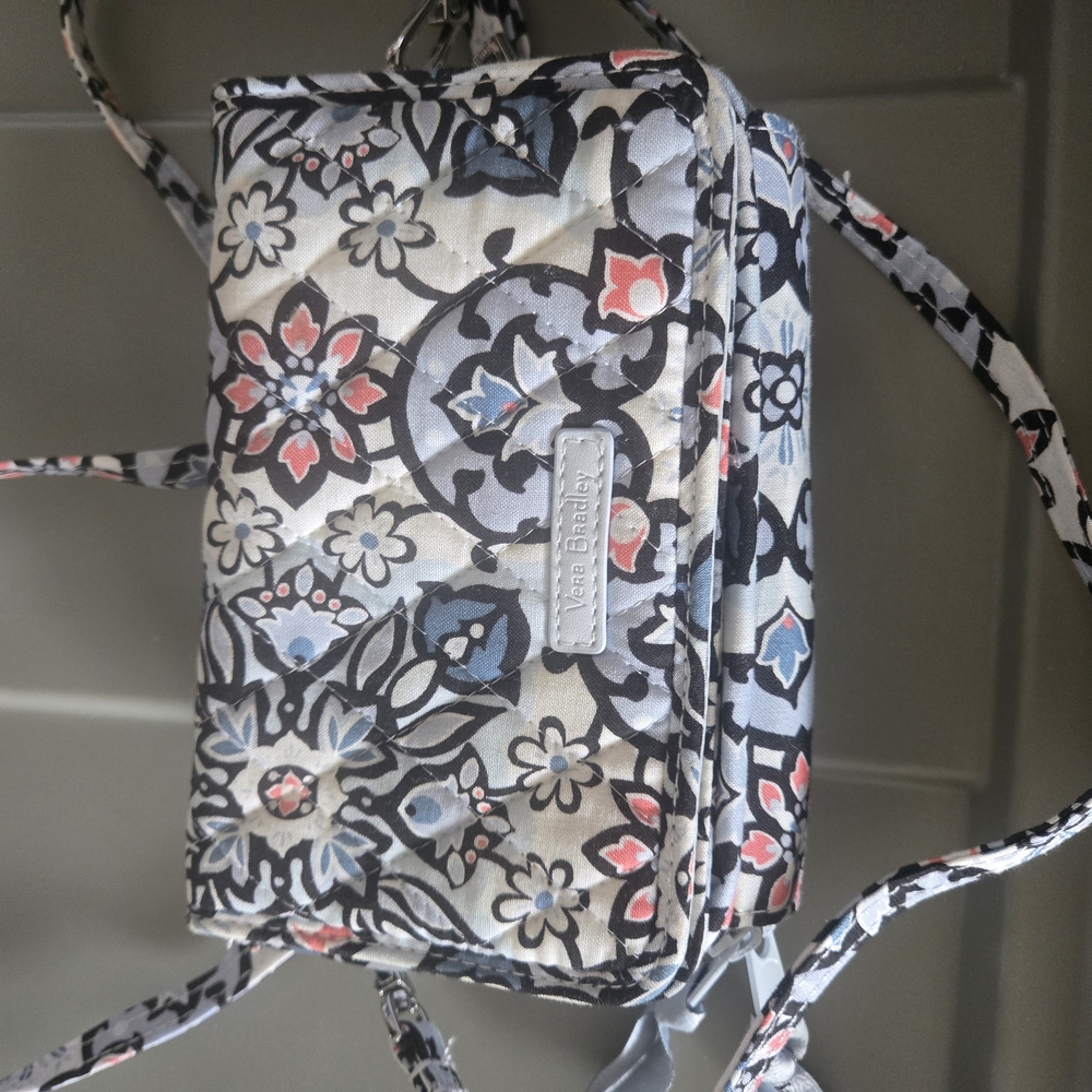 Vera Bradley All In One Crossbody Bag with Geometric Floral Design.